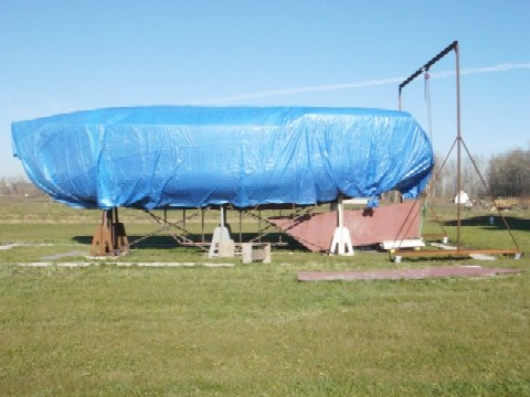 The hull is covered for winter